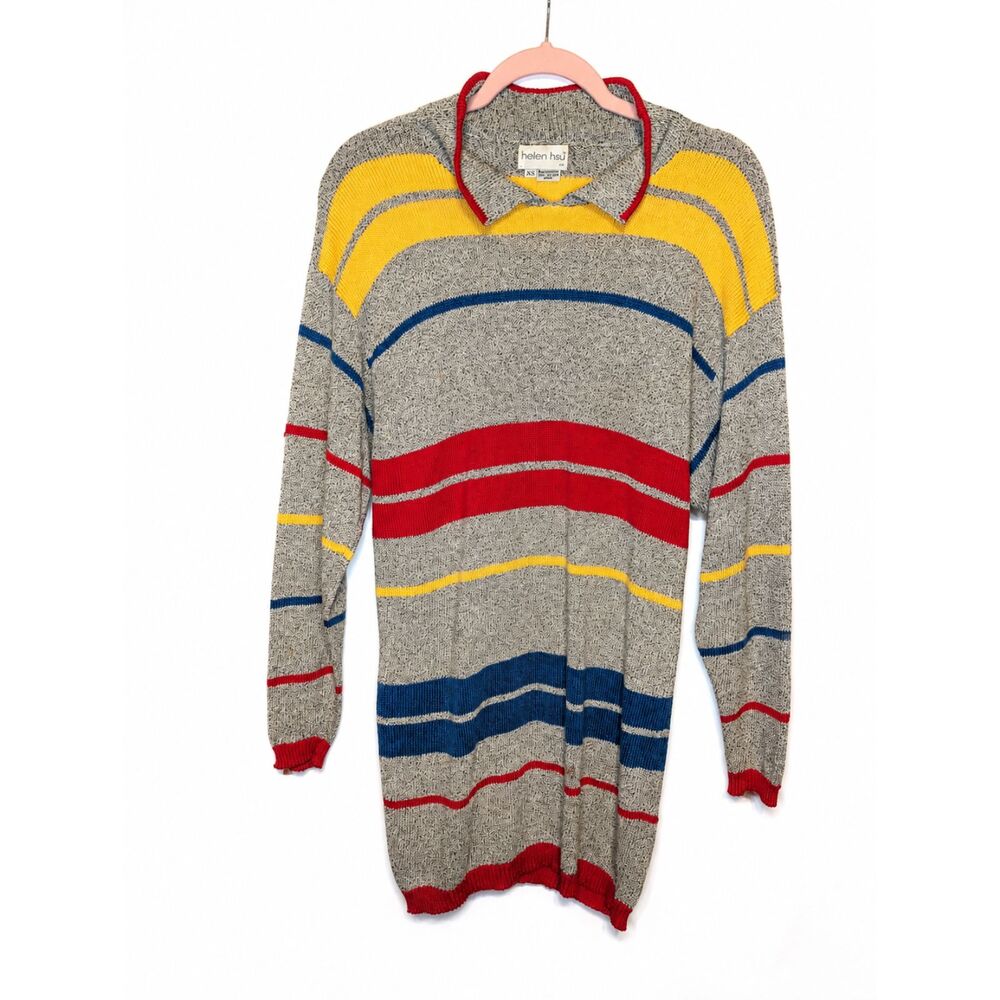 True Vintage 80s Helen Hsu Striped Sweater Dress XS - Picture 2 of 11